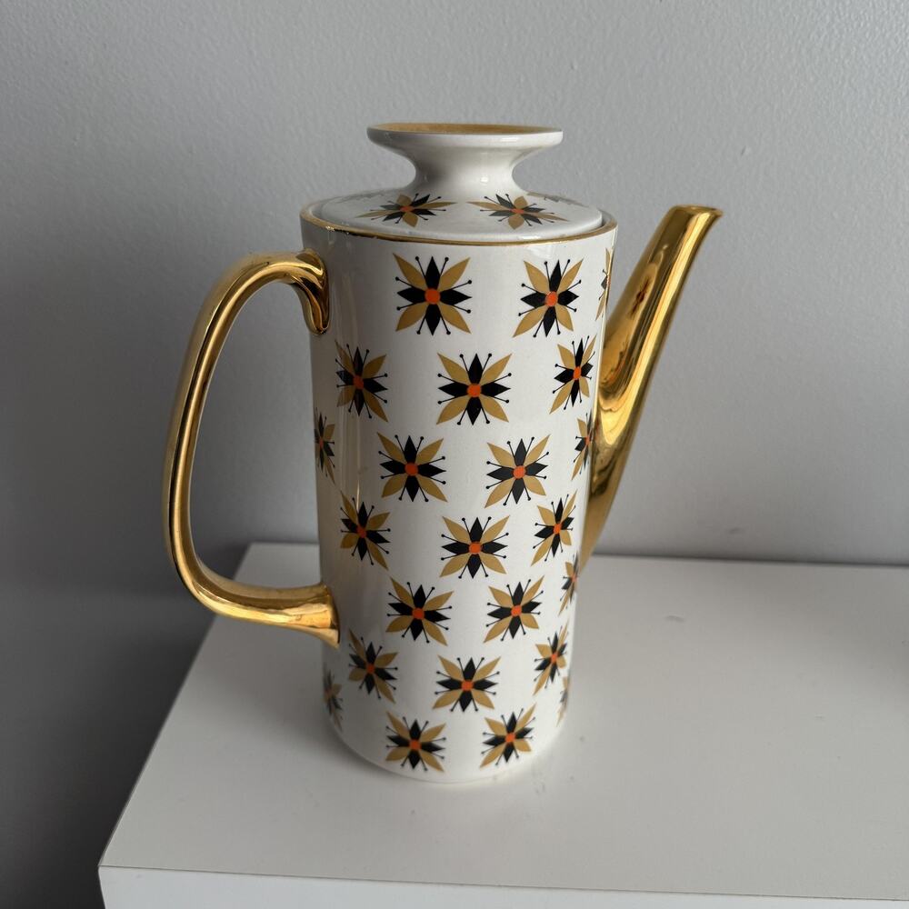 Vintage Arklow Stardust Coffee Pot Teapot Atomic Starburst Gold Gilt Ireland MCM - Picture 2 of 12